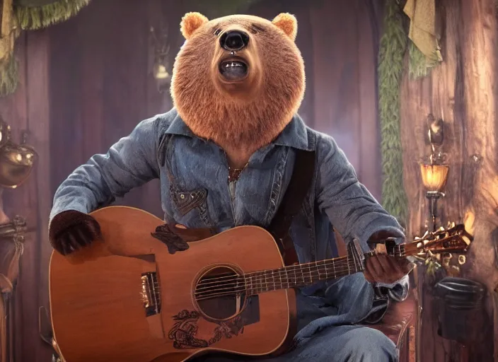 Image similar to film still of Ryan Gosling in the new Country Bear Jamboree movie, 8k