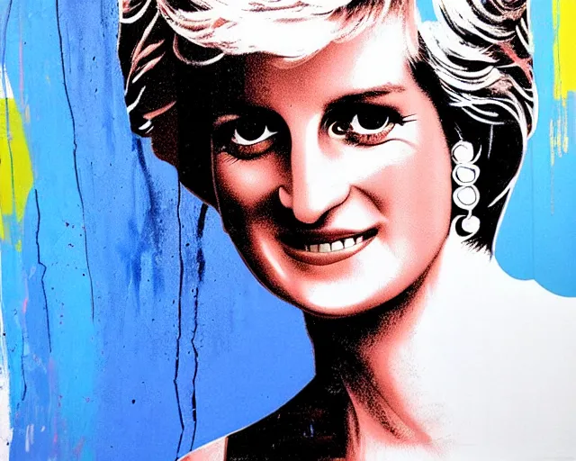 Prompt: lady diana, artwork by mr brainwash