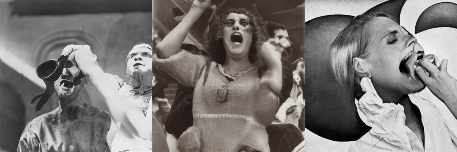 Prompt: A photo of a beautiful woman shouting by Alexander Rodchenko