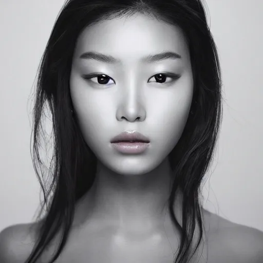 Prompt: a masterpiece portrait photo of a beautiful young woman who looks like a korean beyonce, symmetrical face