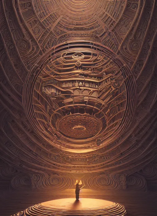 Image similar to a highly detailed landscape of recursive speakers forming a 3 d head. speaker head. polyphonic ecstacy. frequency waves. ornate, hyperrealistic, octane render, chiaroscuro, inspired by greg rutkowski, android jones, beeple, rhads, shaun tan, frostbite 3 rendered