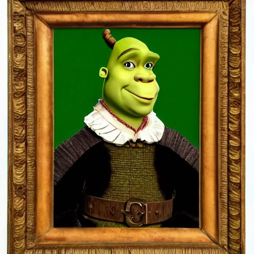 Prompt: shrek, tudor portrait, highly detailed,