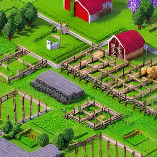 Image similar to isometric farm and village render