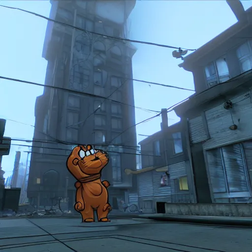 Prompt: Photo of Garfield in City 17 from Half-Life 2