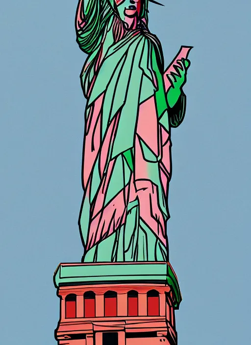 Prompt: propaganda statue of liberty by tristan eaton