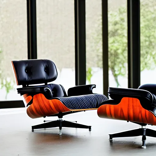 Image similar to eames lounge chair and ottoman redesigned by zaha hadid, product picture, photography