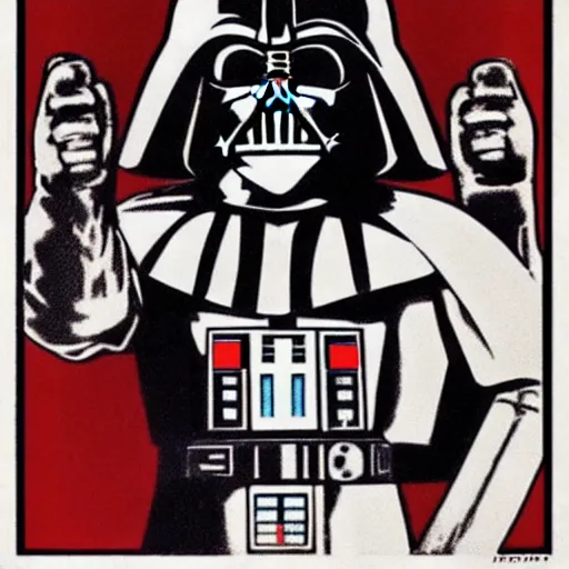 Image similar to darth vader, soviet propaganda poster