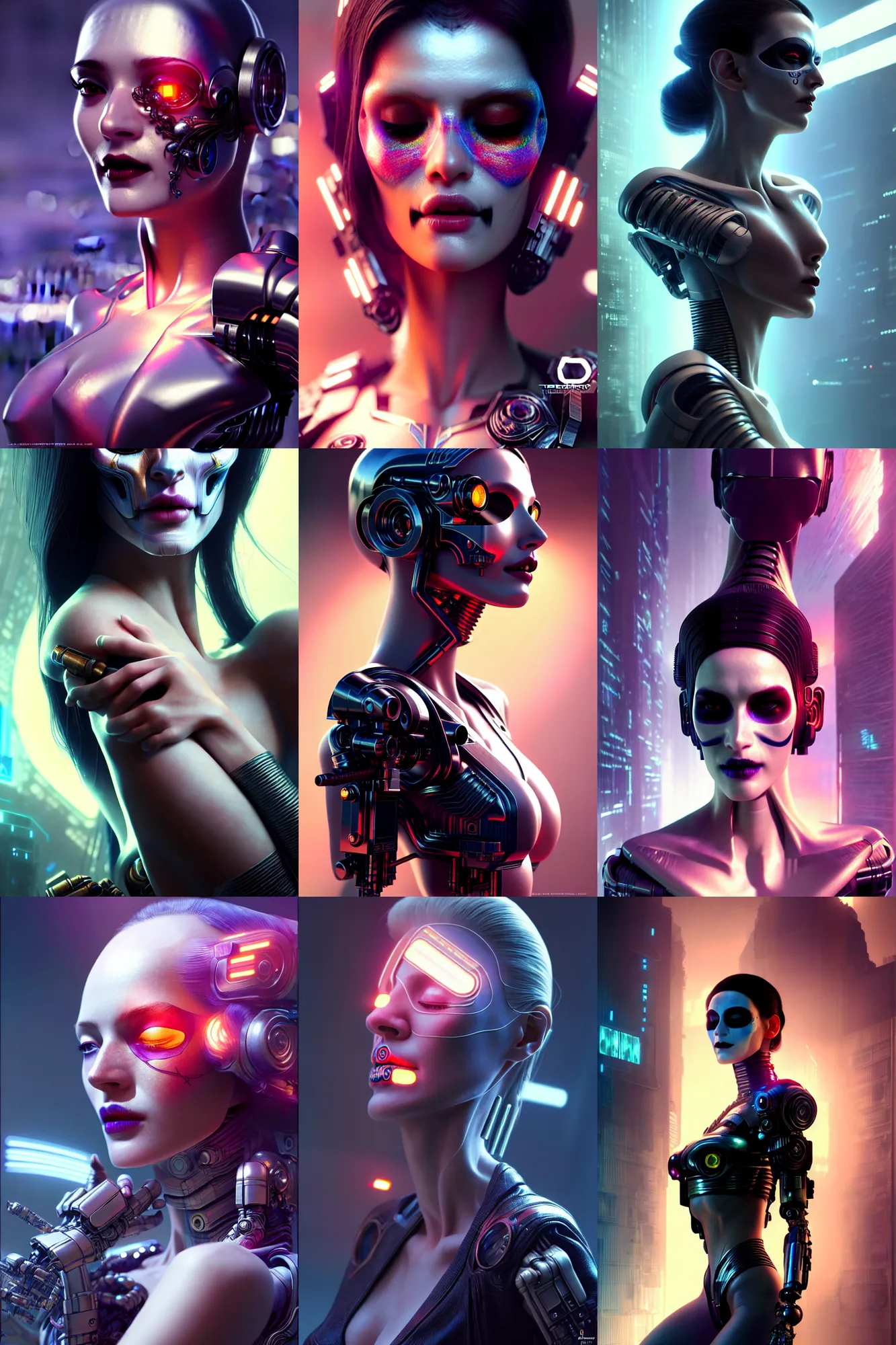 Prompt: beautiful android woman, eyes closed, photorealistic cinematic, 3 d model, cyborg, translucent, cyberpunk, blade runner, octane render, concept art, vogue, 8 k, intricate detailed environment ( el dia los muertos ). by terry oneill and karol bak and artgerm and kuciara and mucha