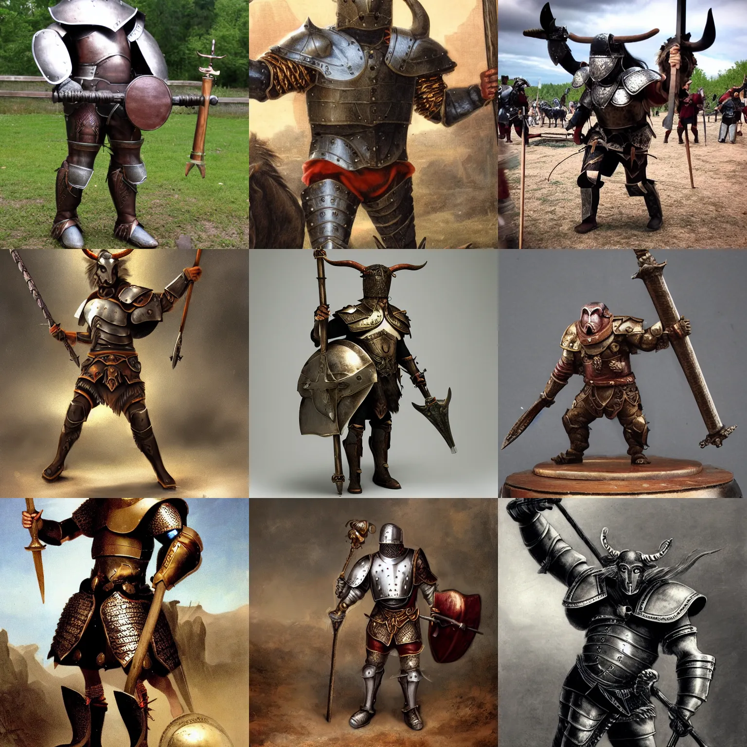 Image similar to a minotaur wearing plate armor and holding a mace