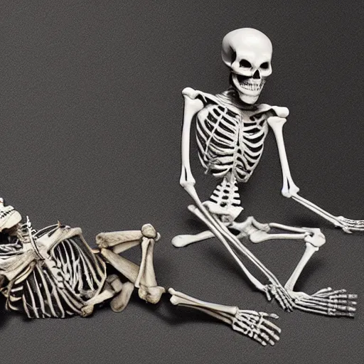 Image similar to a skeleton talking to death, 8k, high detailed