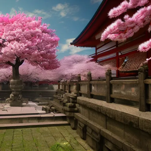 Prompt: ancient japanese temple in the infinite flowerpunk sakura tree, cinematic highly detailed artstation hyperstylized