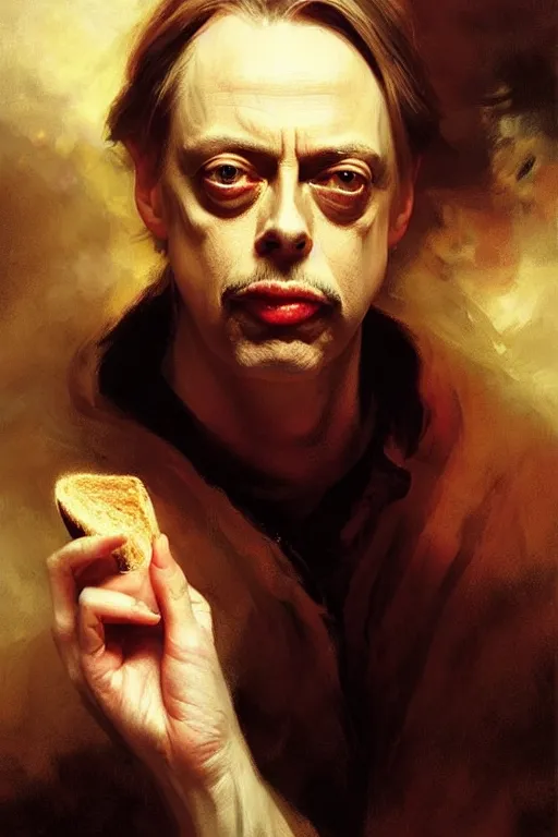 Image similar to beautiful portrait half steve buscemi trapped in an artisan loaf of sourdough bread, art by anders zorn, wonderful masterpiece by greg rutkowski, beautiful cinematic light, american romanticism thomas lawrence, greg rutkowski