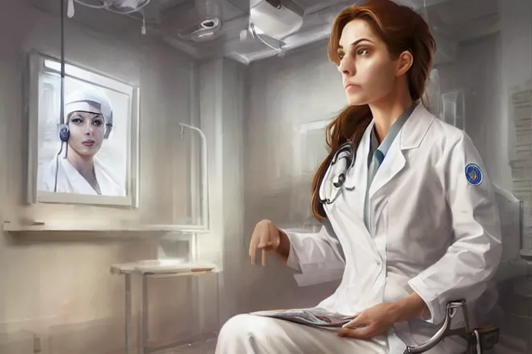 Prompt: a poster of emergency room, an elegant and beautiful female doctor in a white coat in a hospital ward, cinematic, highly detailed, digital painting, artstation, concept art, matte, sharp focus, illustration, art by artgerm and greg rutkowski