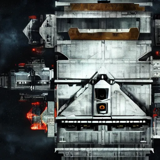 Image similar to spaceship made of shipping containers, black background, eve online, the expanse, long shot, gritty, industrial