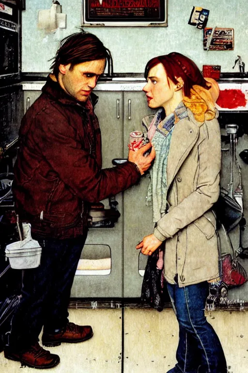 Prompt: eternal sunshine of the spotless mind painted by Norman Rockwell