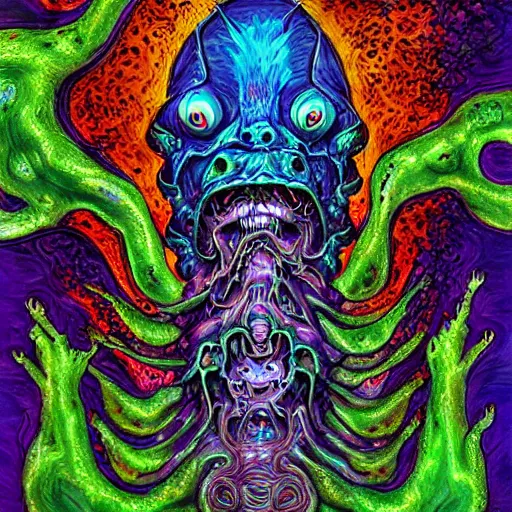 Prompt: evil cosmic horror fungal entity monster, hd psychedelic horror art