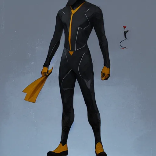 Image similar to a hero named rope man, his suit is black and blue and he has a bat like wing suit under it, mystic, concept art, artstation, greg rutkowski, reference sheet