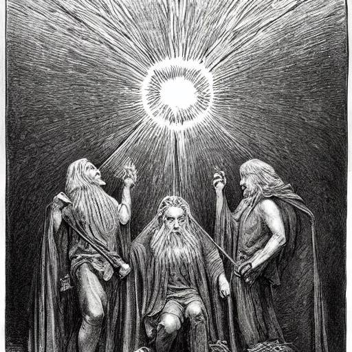 Prompt: lord of the rings, by gustave dore and william blake