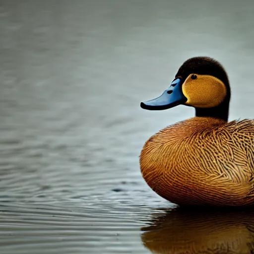 Prompt: a photo of a duck holding a knife with its beack, high quality, strong bokeh, 4k