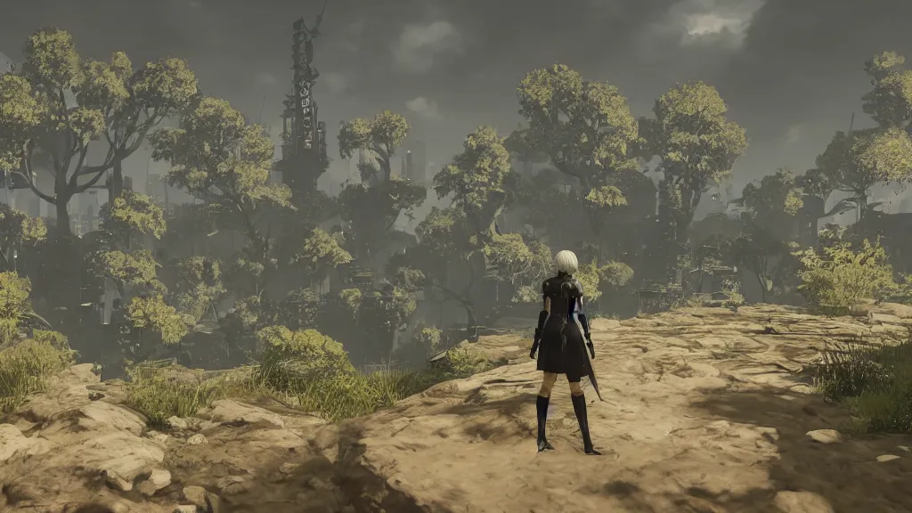 Prompt: beautiful Nier Automata landscape, no characters