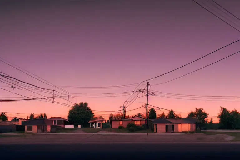 Image similar to a detailed photographic render of a 1 9 5 0 s american suburb at sunset by todd hido, photoreal, 4 k