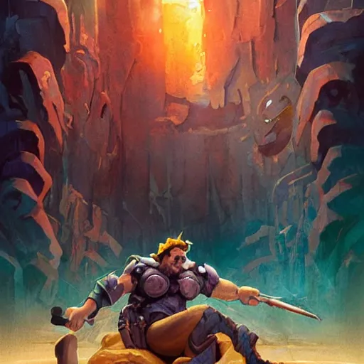 Image similar to a movie poster for a movie named Waiting for Kristin showing Jake Gyllenhaal as the rugged muscular handsome hero sitting in a hot tub,fantasy art heartstone , 2d game art, official art, concept art , behance hd , concept art by Jesper Ejsing, by RHADS, Makoto Shinkai bastion magic potion forged armor sword helmet loot stuff