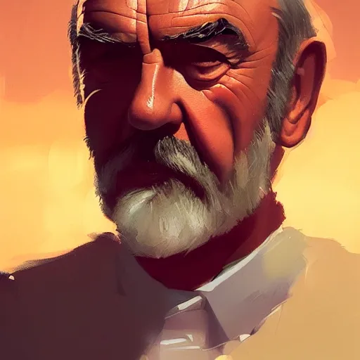 Image similar to portrait of sean connery smoking a cigar, 4 k, concept art, by wlop, ilya kuvshinov, artgerm, krenz cushart, greg rutkowski, pixiv. cinematic dramatic atmosphere, sharp focus, volumetric lighting, cinematic lighting, studio quality