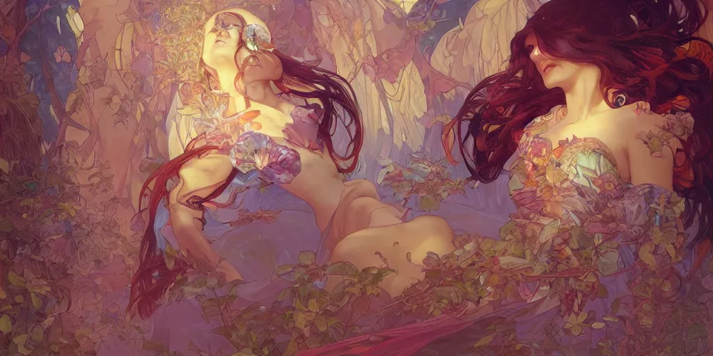 Image similar to dreamscape, female, vivid colors, art by artgerm and greg rutkowski and alphonse mucha and loish and wlop, highly detailed sculpture, intricate detailed, ommatidia, 8 k, cinematic atmosphere, post - processing