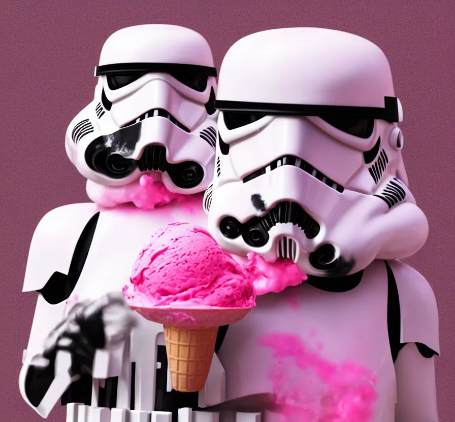 Prompt: happy stormtrooper with pink ice cream, ue 5, ue 6, unreal engine 5, cinematic 4 k wallpaper, 8 k, ultra detailed, by popular digital artist, beautiful image, resolution, artstation