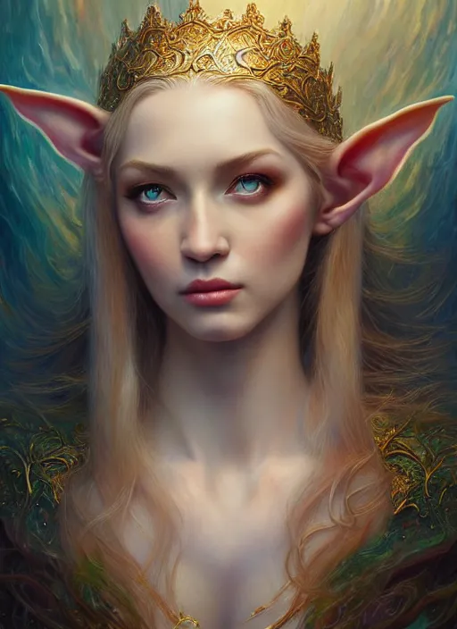 Prompt: masterpiece painting of beautiful elven girl portrait by elena kukanova, jeff easley, background by james jean and zdizslaw beksinski, 8 k, epic, majestic, intricate artwork, volumetric lighting, porcelain skin, french nouveau, trending on artstation, behance