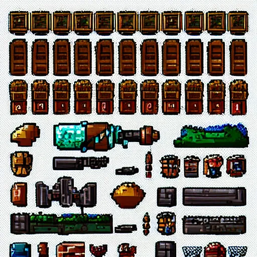 Prompt: collection of rpg game items, sprites, 2 d, pixel art