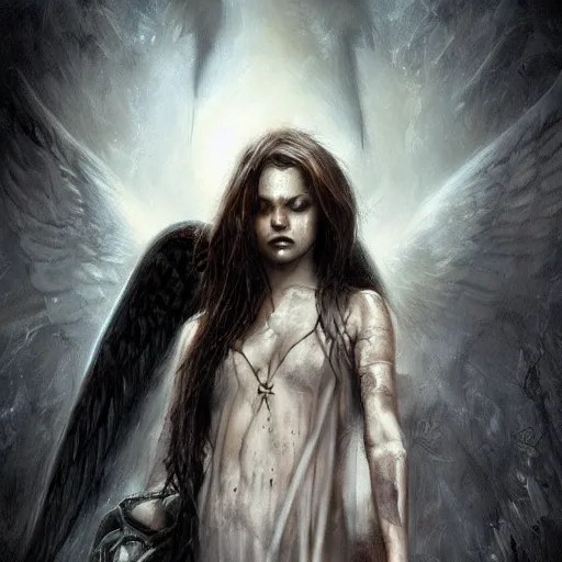 Prompt: every angel is terrifying by raymond swanland, highly detailed, dark tones