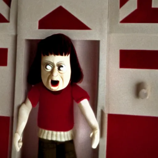 Prompt: movie still of The Shining in stop motion in the style of Rankin-Bass