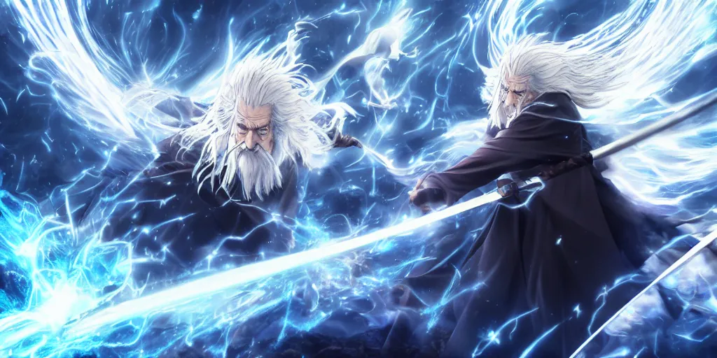 Prompt: A still from an Anime movie adaption of Gandalf vs The Balrog, Anime art style, 4K, highly detailed