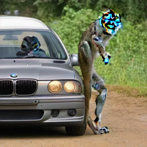 Image similar to Macaque driving a BMW e46 vehicle