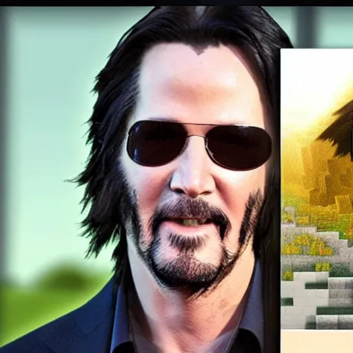 Image similar to Screenshot from Minecraft, Keanu Reeves looks like Steve from Minecraft