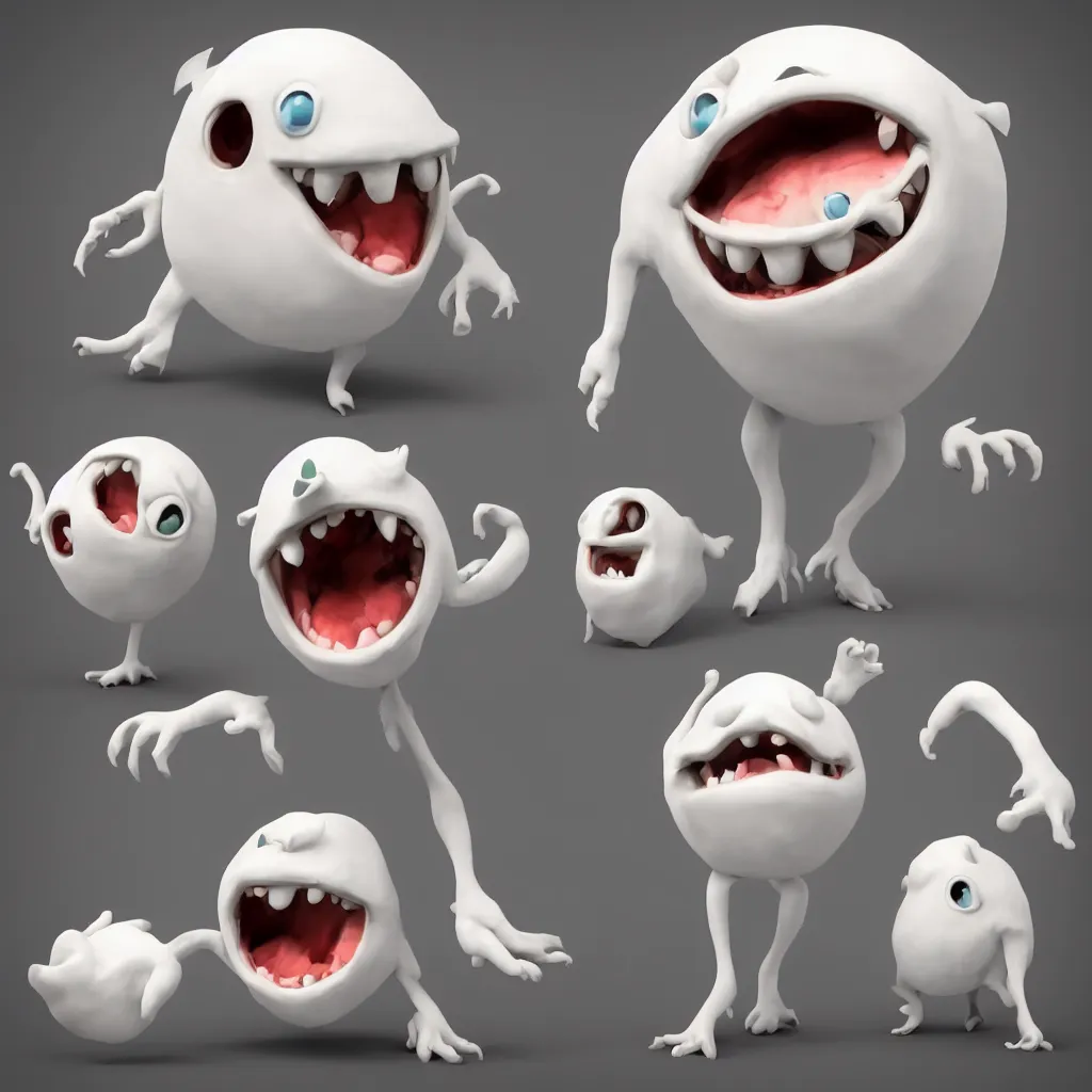 Prompt: cute weird monster emoticone, 3 d render, white background realistic,