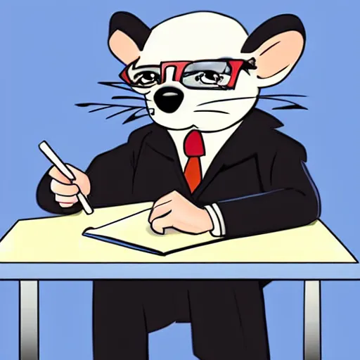 Prompt: high quality realistic illustration of an opossum named paw - paw who is a lawyer. he is wearing glasses and taking notes on a legal pad. in the style of ub iwerks.