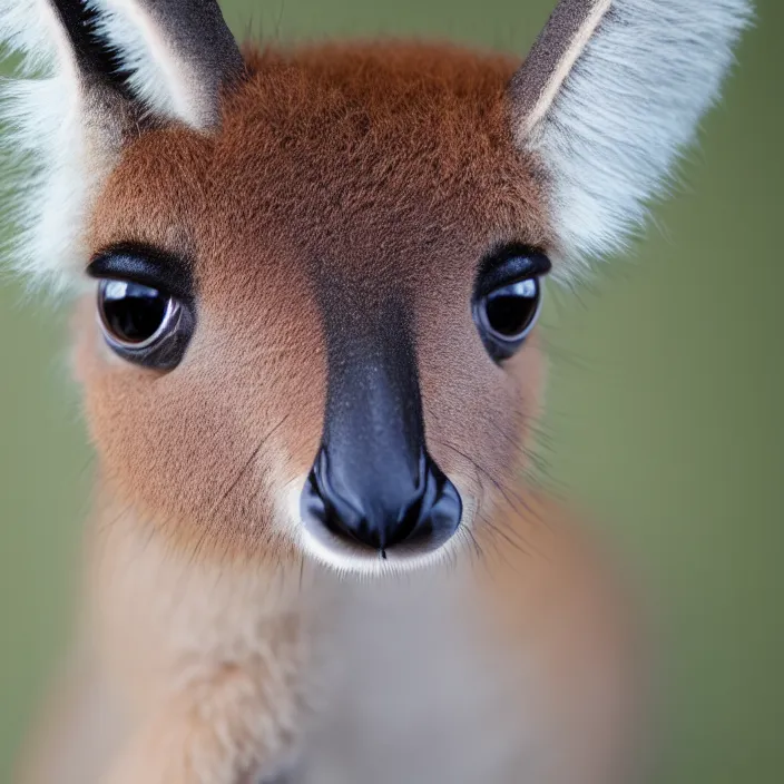 Prompt: hq studio portrait of a tiny super - cute big - eyed fluffy kangaroo