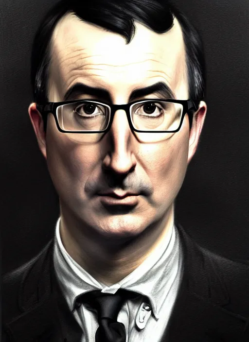 Image similar to portrait of stoic looking john oliver as in the vigo carpathian painting, full body, military uniform, fantasy, intricate, elegant, beautiful, highly detailed, charcoal, centered, dark, smokey, digital painting, artstation, concept art, smooth, sharp focus, illustration, art by artgerm and greg rutkowski and alphonse mucha