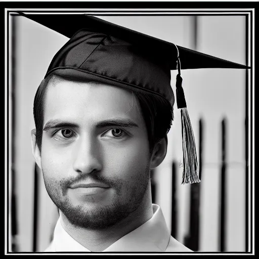 Prompt: college graduate, photorealistic, 8k, award winning, monochrome