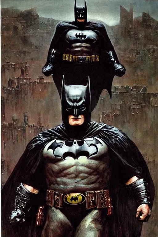 Image similar to full length portrait of hulking brock lesnar as dark evil batman wearing cape and armour, hong kong, painted by lawrence alma tadema, zdzislaw beksinski, norman rockwell, jack kirby, tom lovell, greg staples