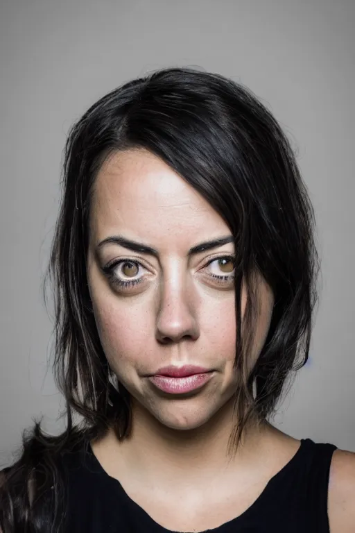 Prompt: headshot photo of Tomato / Aubrey Plaza hybrid, portrait, 3/4 view, Refined, Detailed professional photo, 50mm lens, Canon eos, blurry distant background, Highly Detailed, Cinematic Lighting, 8k