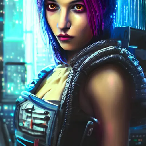 Image similar to the cyberpunk girl portrait, 4k, highly detailed, vivid colors, high definition, H 1000