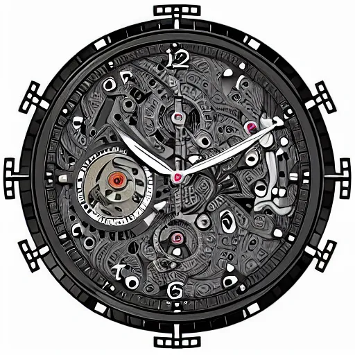 Prompt: titanium intricate watch face, digital art