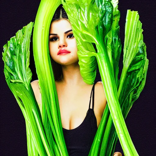 Image similar to selena gomez as celery mutant