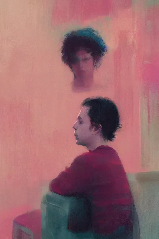 Prompt: a portrait of a todd solondz, dreaming of kissing a girl, sad and lonley, vivid colors, soft lighting, atmospheric, cinematic, moody, in the style of francis bacon and krenz cushart, oil on canvas, 8 k