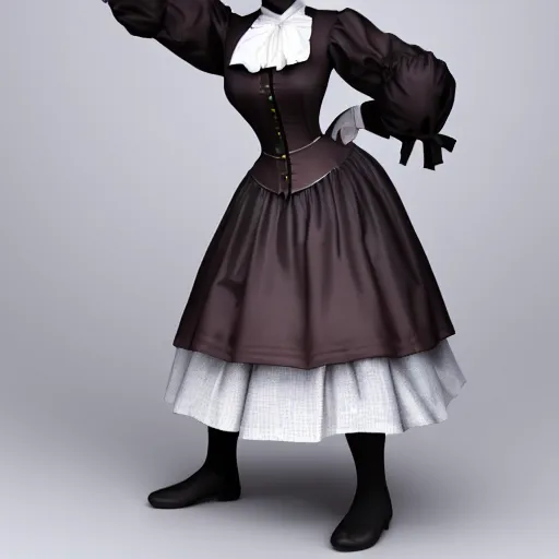 Image similar to andrew tate role - playing victorian maid outfit full body shot high - quality 8 k highly realistic photo realistic octane render blender