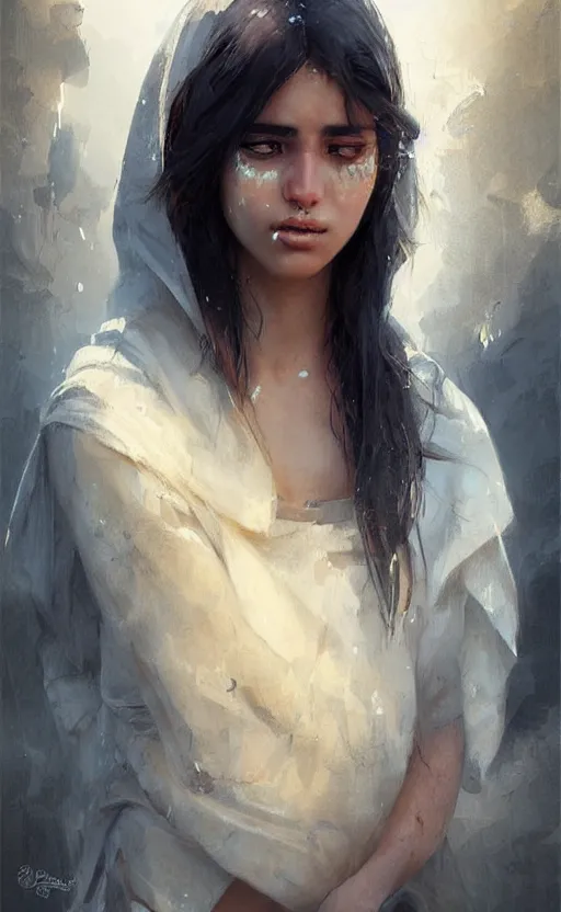 Prompt: arabian girl beauty crying ,digital art,ultra realistic,ultra detailed, ultra wide Lens, art by greg rutkowski