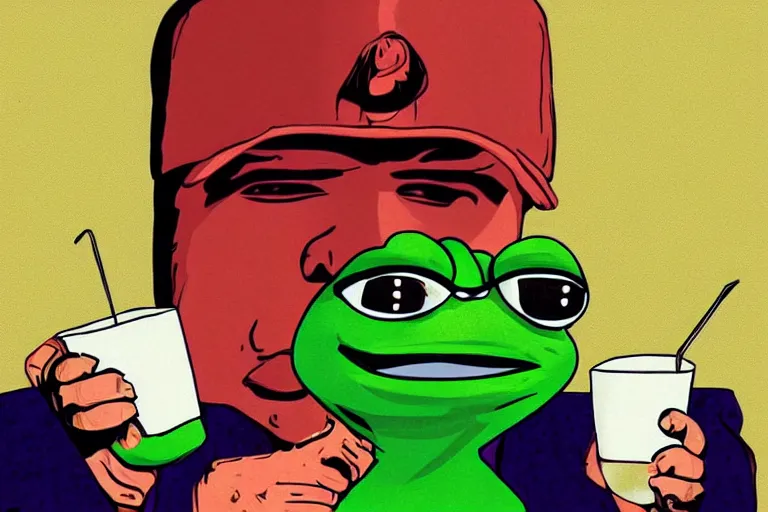 pepe the frog in a tony montana costume drinking | Stable Diffusion ...